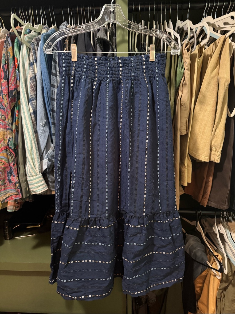 Wonderly Navy Blue Embroidered 100% cotton Skirt